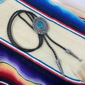 Black Faux Stone Bolo Tie Wedding Necktie Western Cowboy Rodeo Unisex 20”